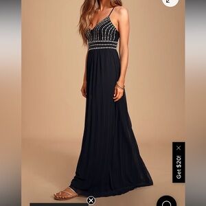 Lulu's Black Maxi Dress with Gold Beaded Bodice